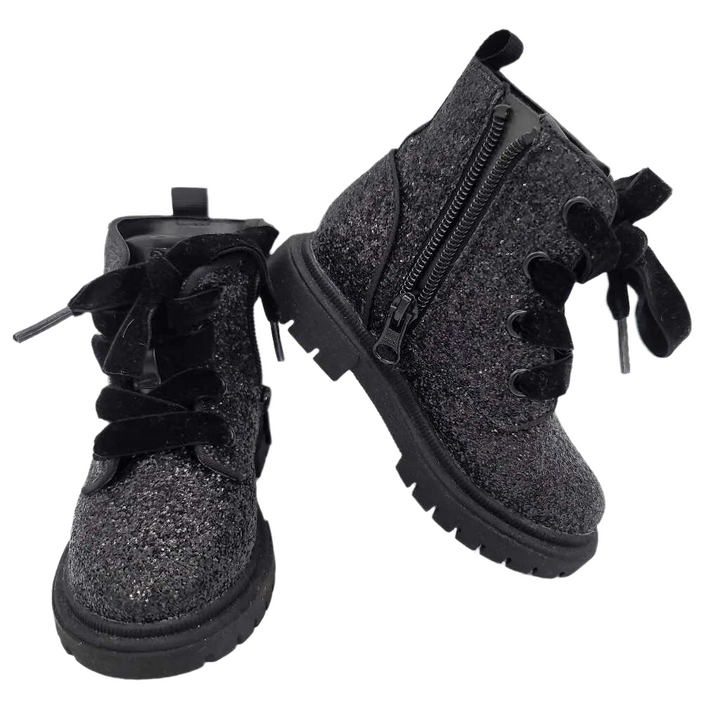 Zip + Lace Up Boots / Glittery