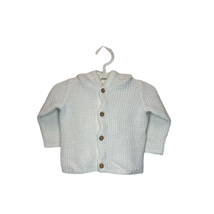 Hooded Cable Knit Button Up Sweater