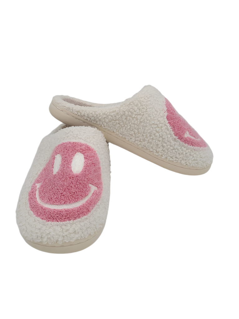 Fuzzy Smiley Face Slippers