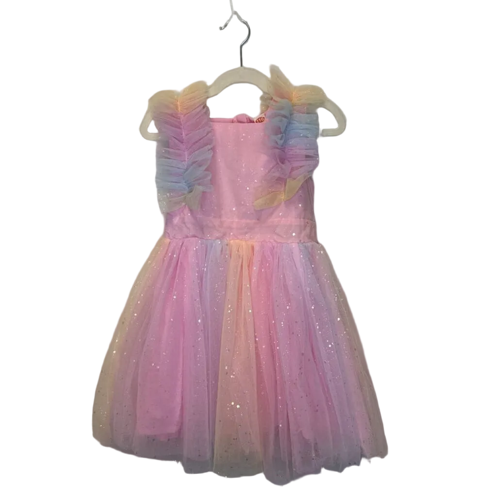 Sleeveless Tulle Dress/Metallic Rainbow