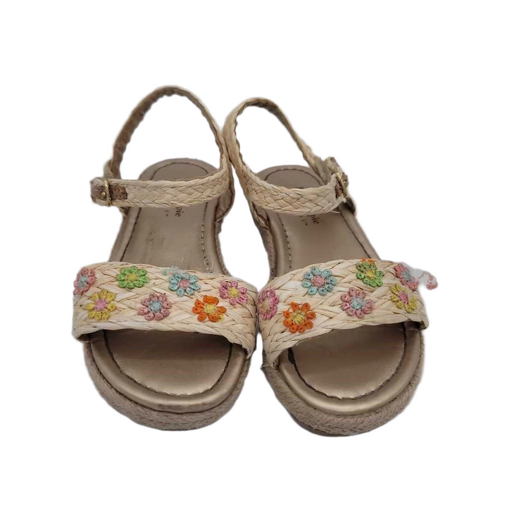 Velcro Clasp Sandal / Embroidered Flowers