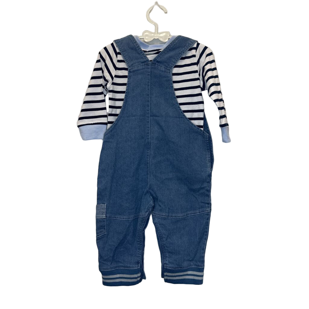 LS Striped Shirt + Overalls / Woof Woof