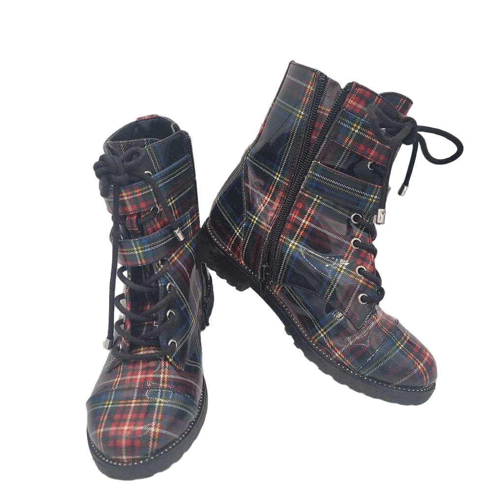 Zip Up Plaid Boots