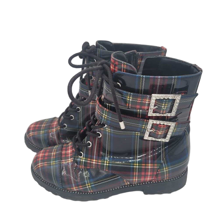Zip Up Plaid Boots