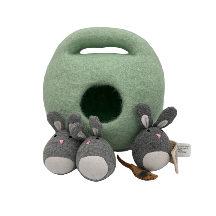 Felt Bunnies in Burrow
