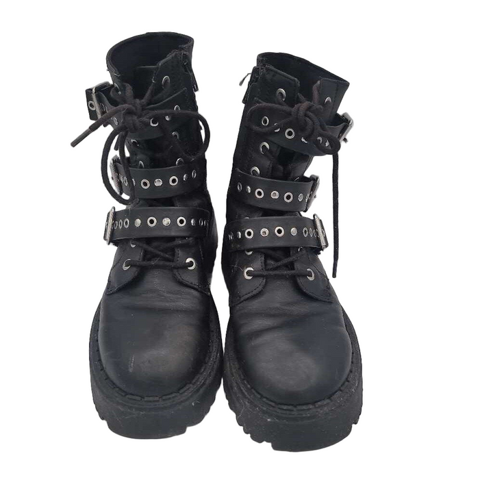 Lace Up Buckle Calf Boots