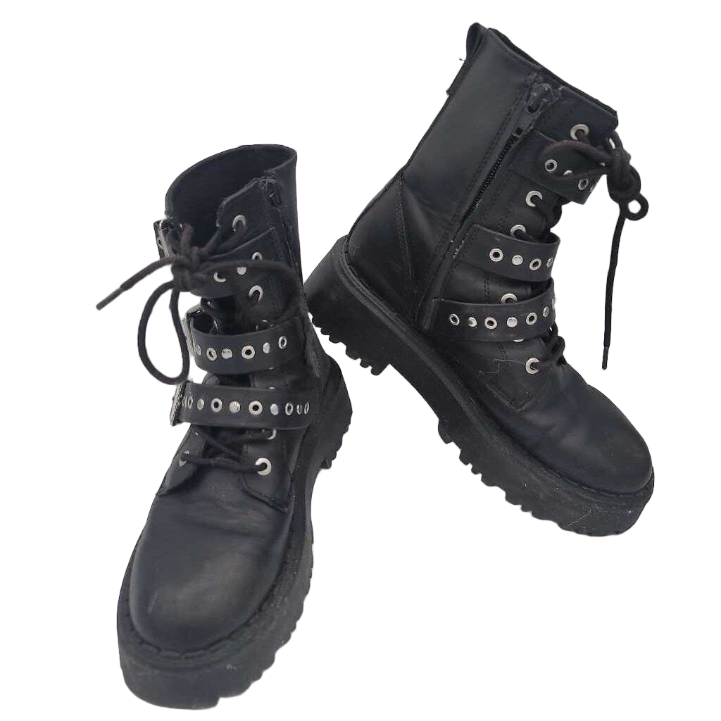 Lace Up Buckle Calf Boots