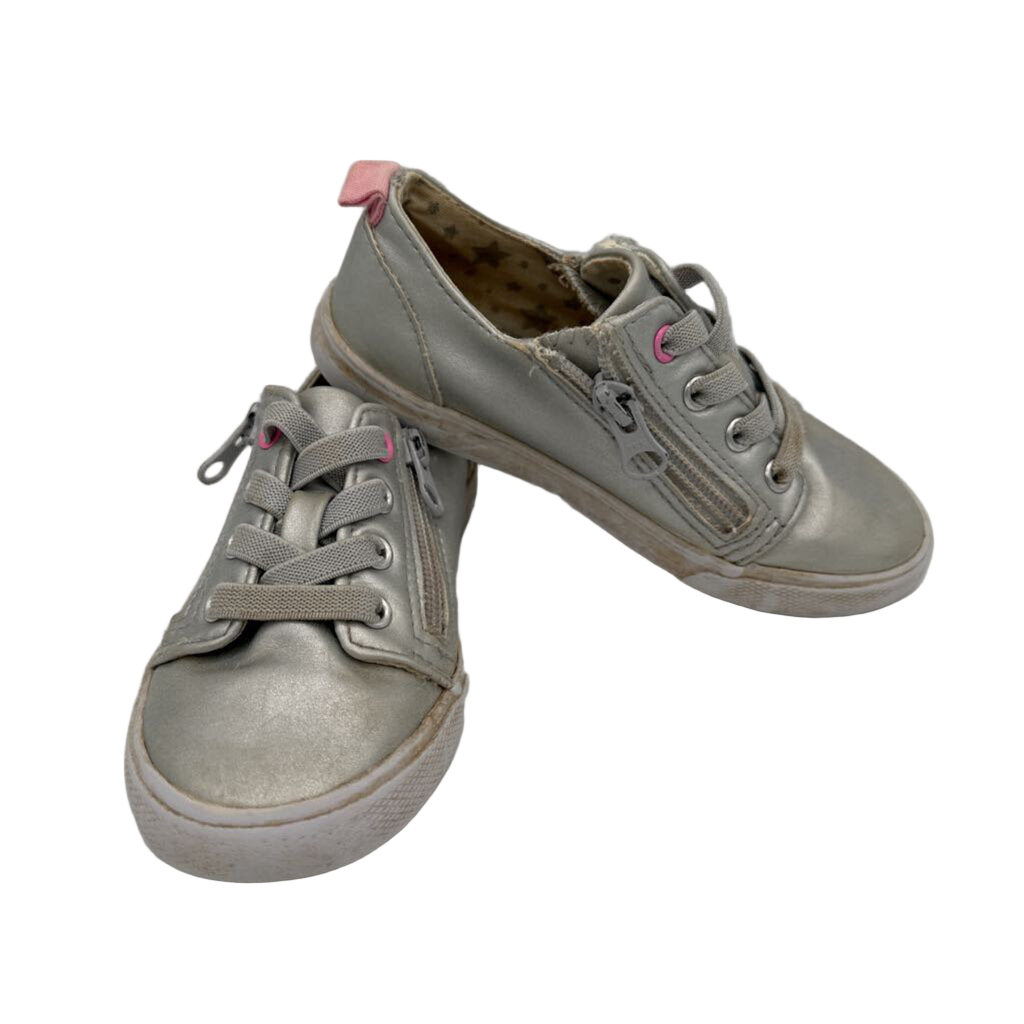 Slip on Tennis Shoes/Zip Side/Metallic
