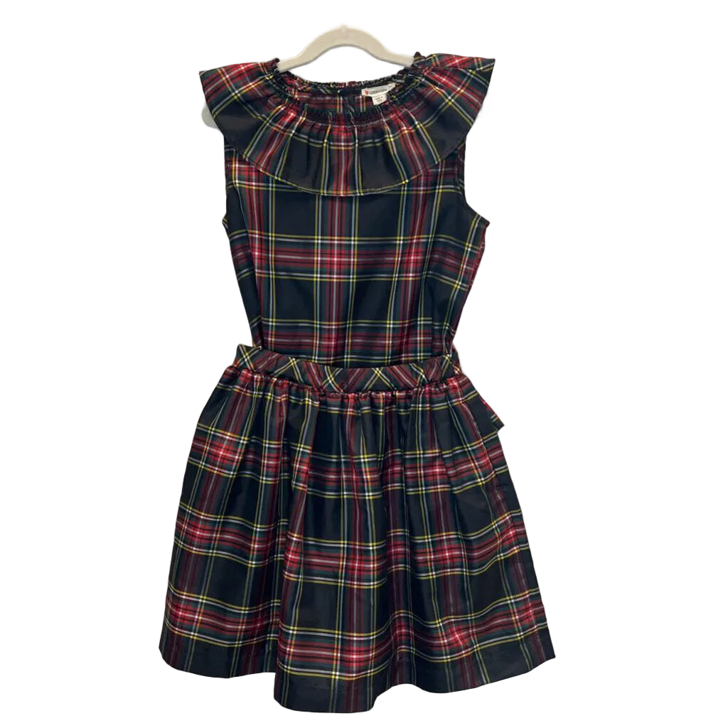 Sleeveless Ruffle Boat Neck Shirt & Skirt Set/Plaid
