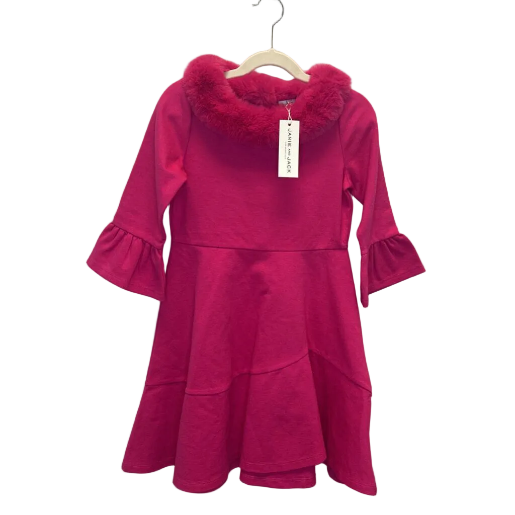 LS High Collared Side Bow Dress/Fur Cuff/Velvet