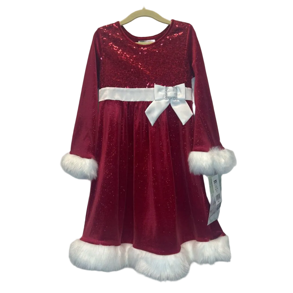 LS Faux Fur Cuffs/Sequin Empire/White Bow