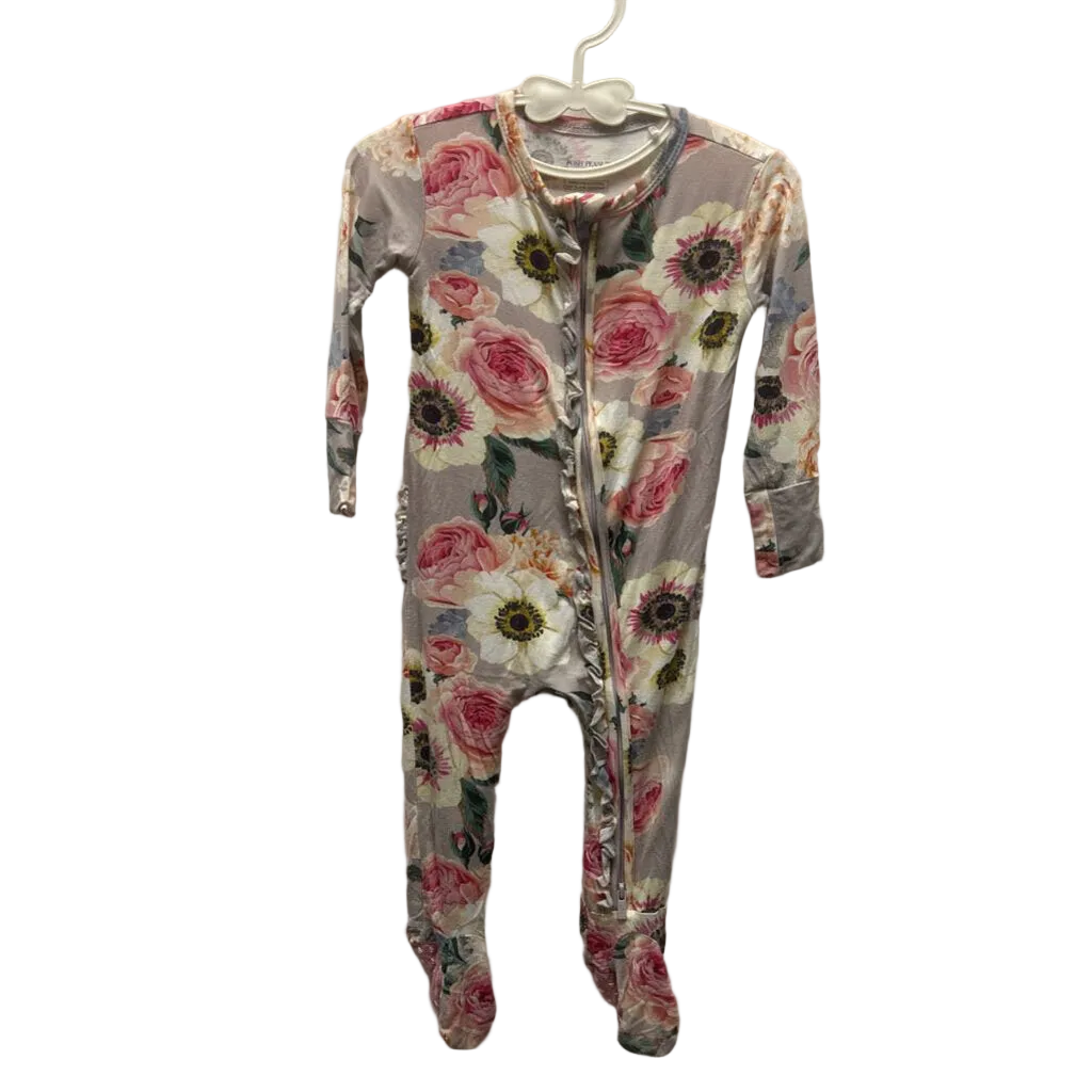 Footed Zip Up Onesie/ Flowers