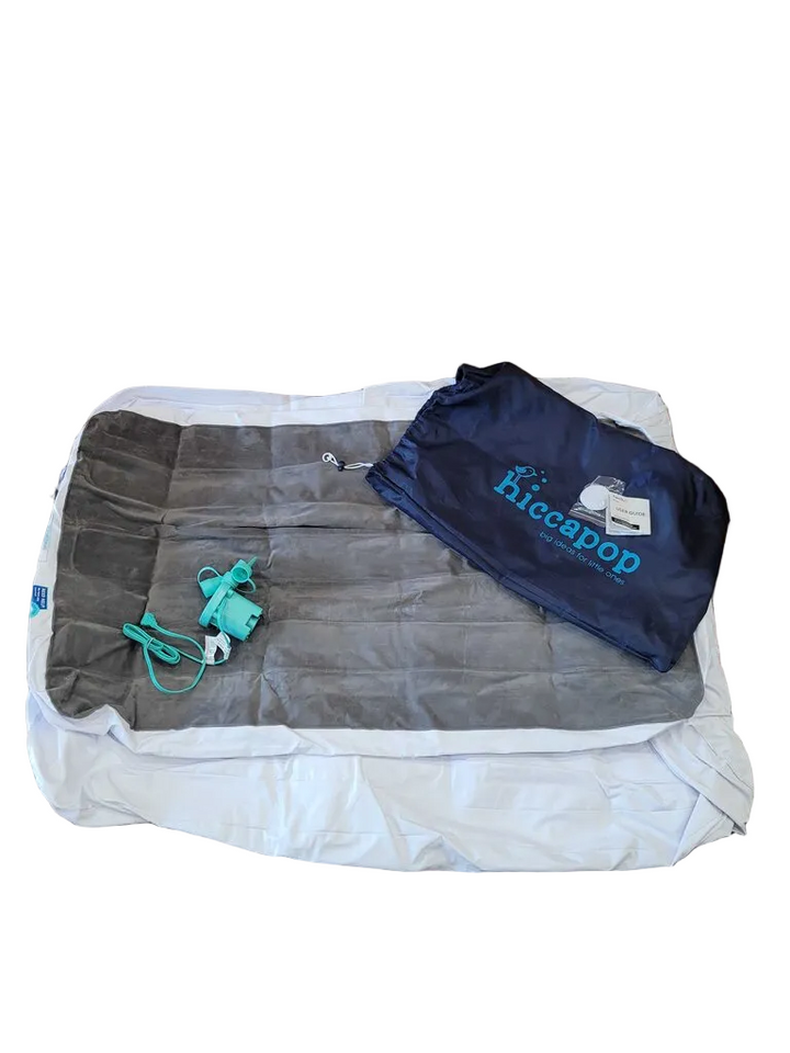 Inflatable Toddler Travel Bed/Safety Bumpers/Fits under Slumber Pod/blow up machine & Repair Patch