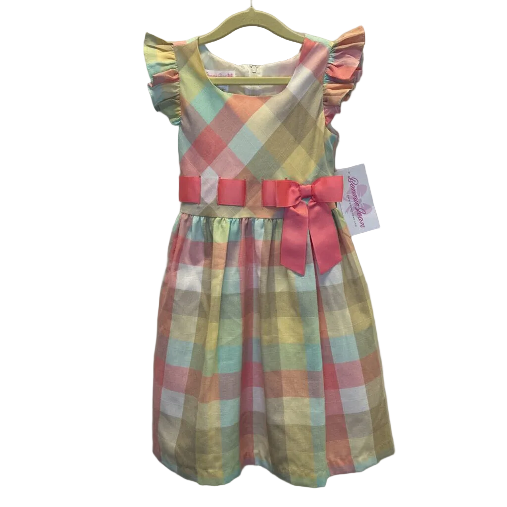 Ruffle Sleeve Plaid Dress / Tie Waist