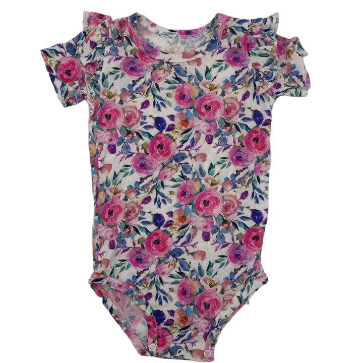 Ruffle Sleeve Onesie / Flowers
