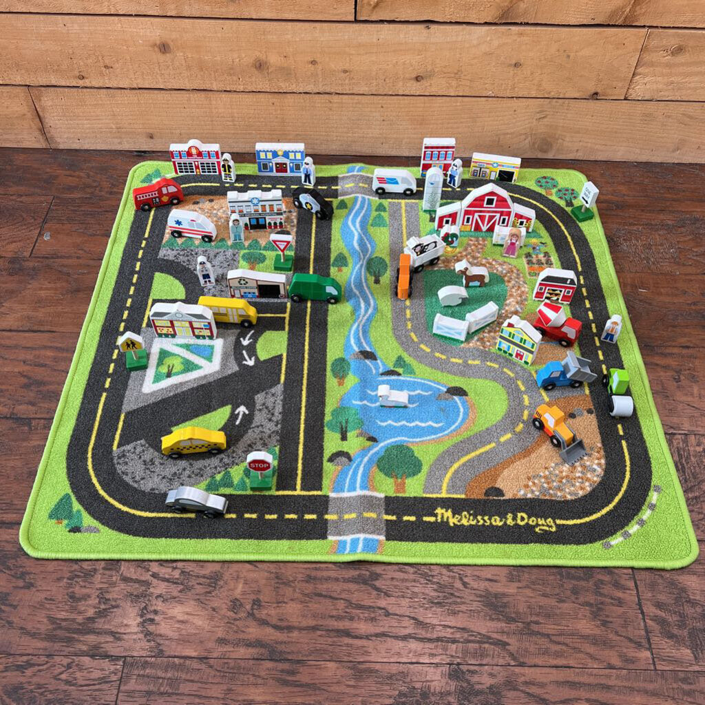 Wooden Town Playset & Rug