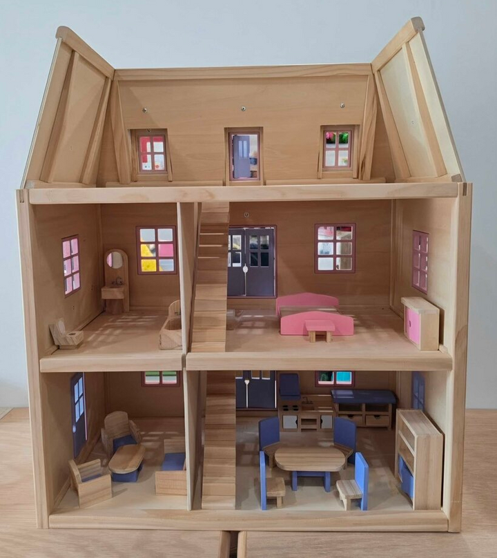 Modern Wooden Multi-Level Dollhouse