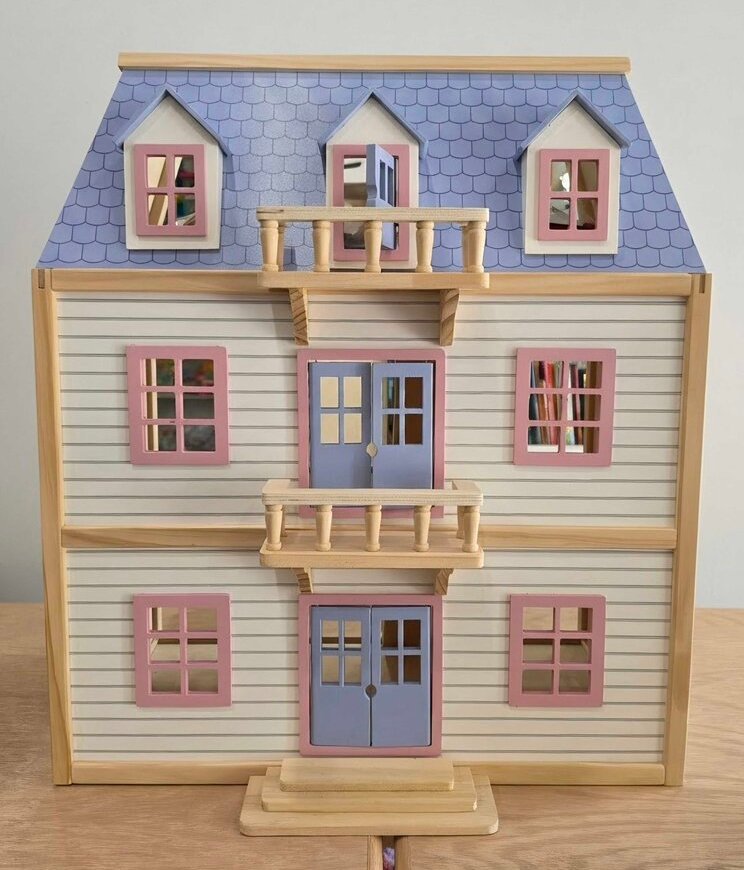 Modern Wooden Multi-Level Dollhouse
