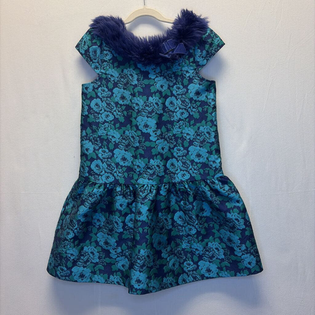 Sleeveless Faux Fur Collar Dress/ Floral