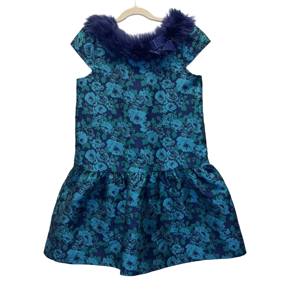 Sleeveless Faux Fur Collar Dress/ Floral