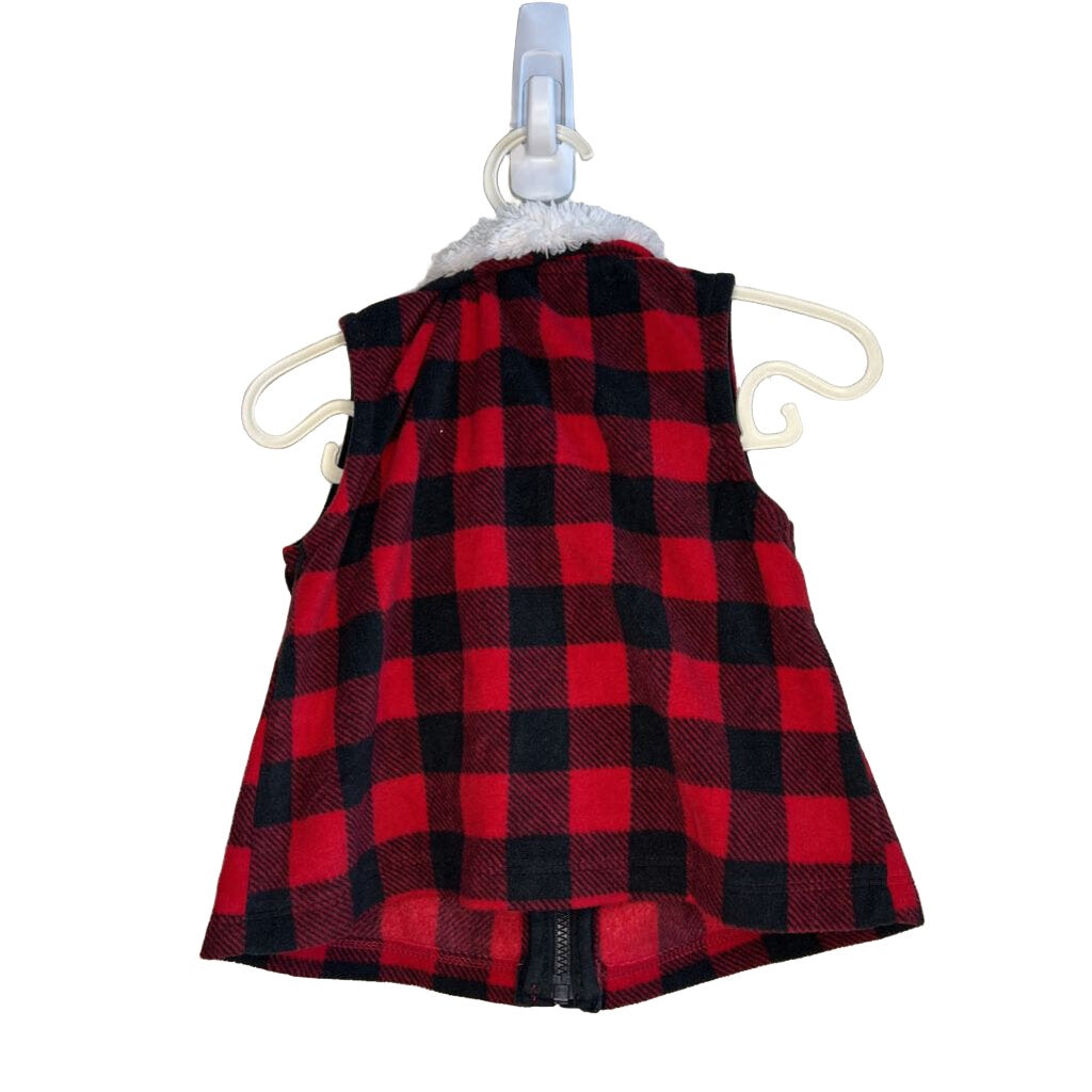 Knit Zip-up Vest w/Fleece Neck - Plaid