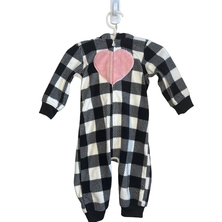 LS Onesie Footless Fleece - Plaid w/Heart