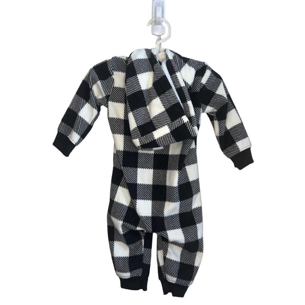 LS Onesie Footless Fleece - Plaid w/Heart