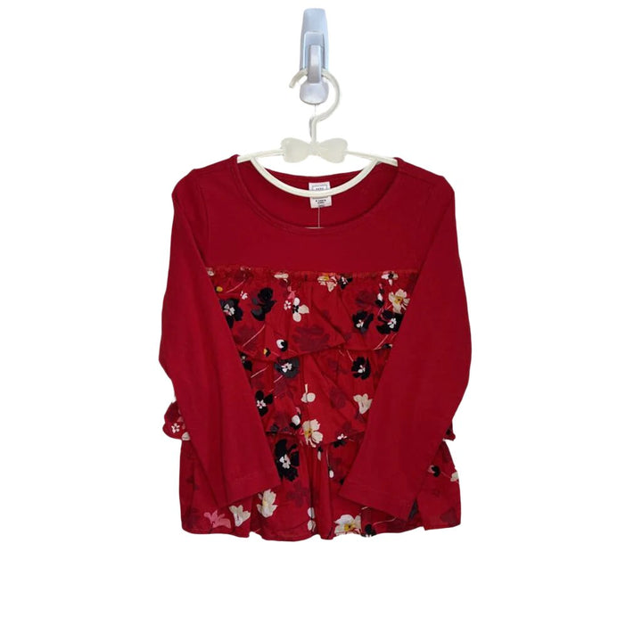 LS Ruffle Front Top - Flowers