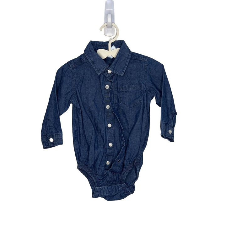 Denim Collared Button-down Onesie