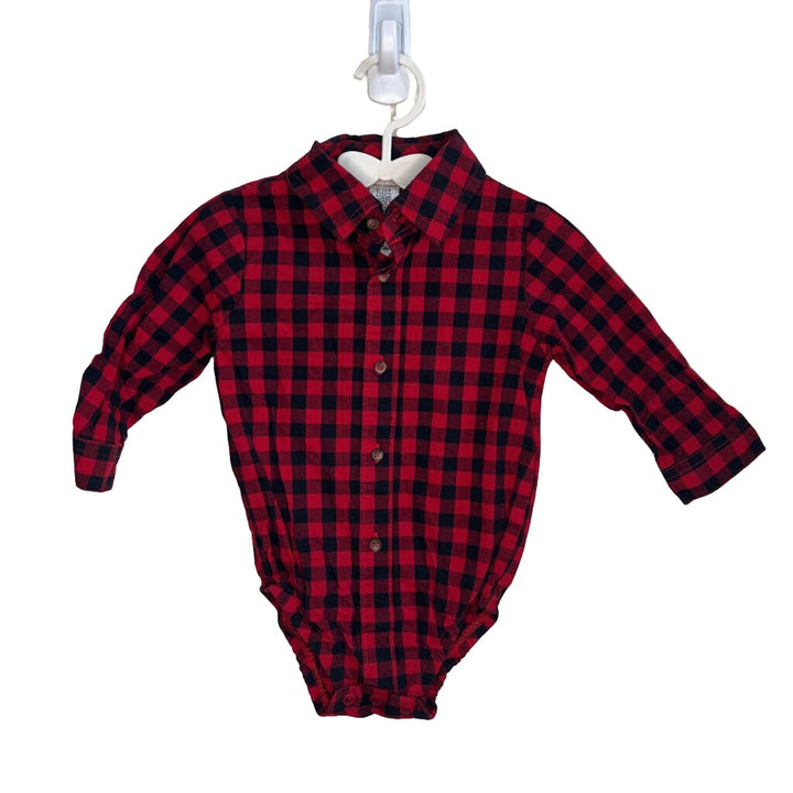 Plaid Collared Button-down Onesie