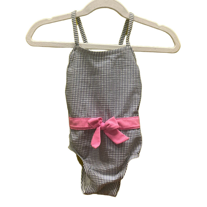 One Pc Sear Sucker Bathing Suit / Pink Bow