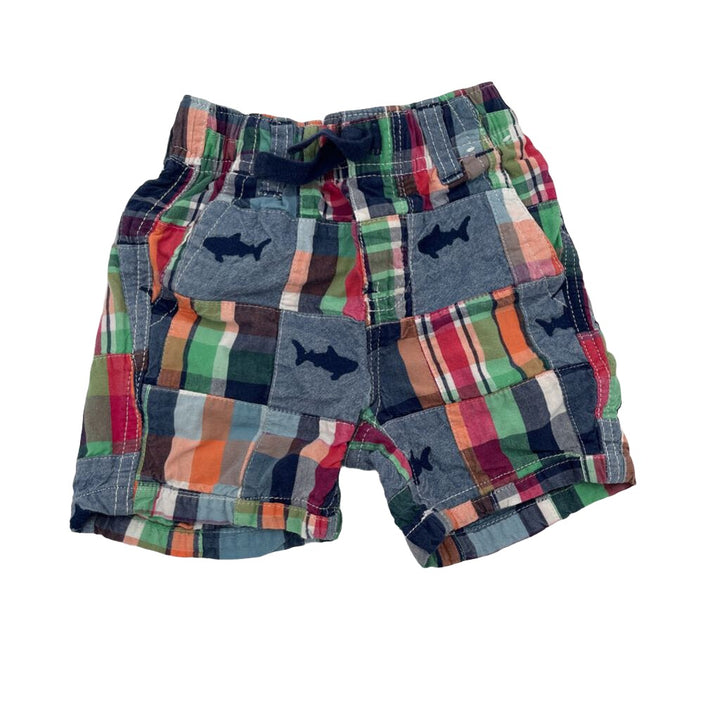 Elastic Waist Shorts / Plaid with Sharks