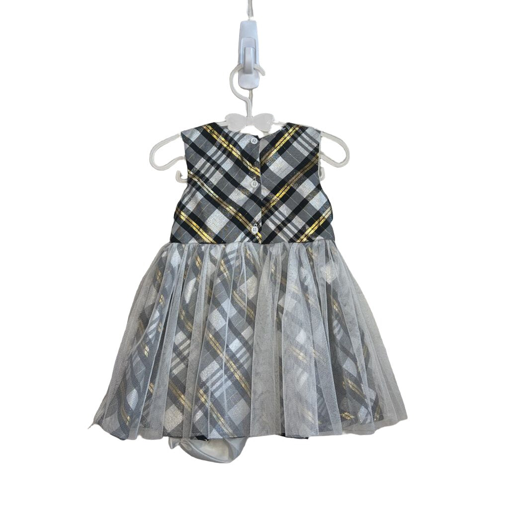 Sleeveless Checkered Dress / Gold Bow