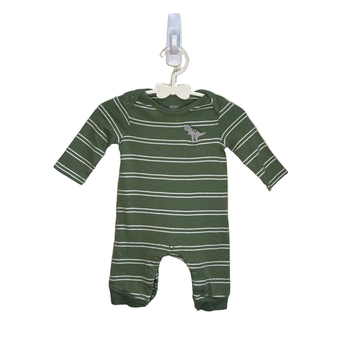 LS Footless Onesie / Stripes + Dino