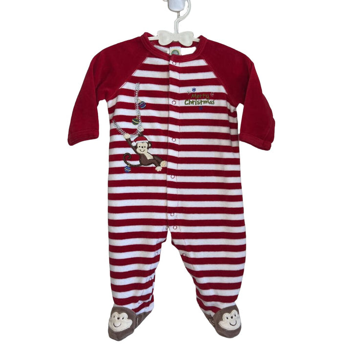 LS Velvet Striped Onesie / Merry Christmas