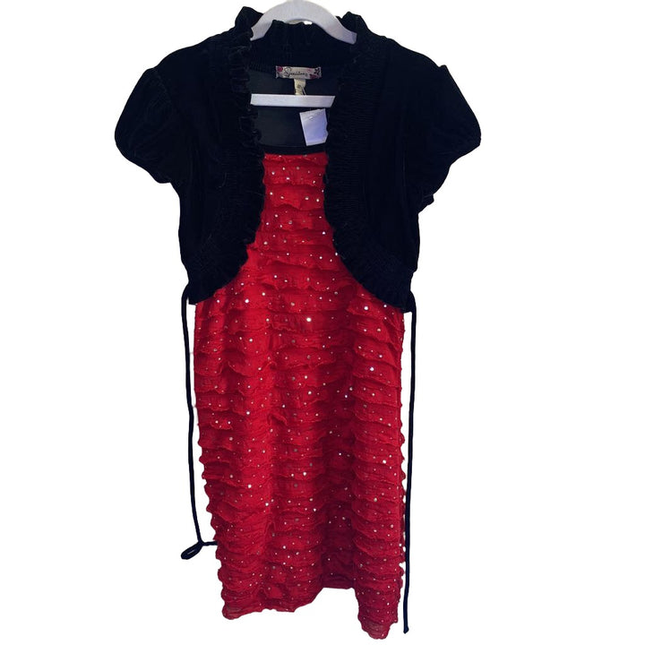 Ruffle Dress w/ Velvet Shrug