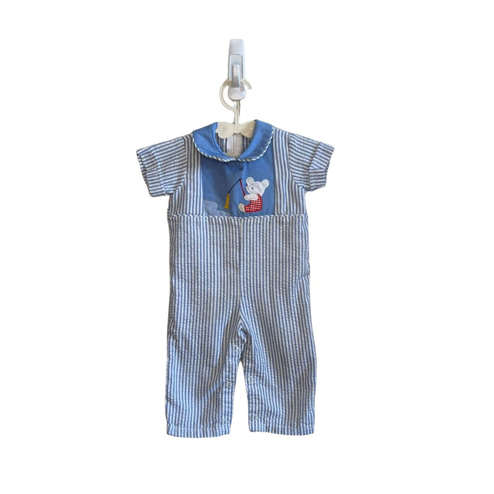 Blue Striped Bear Fishing Romper