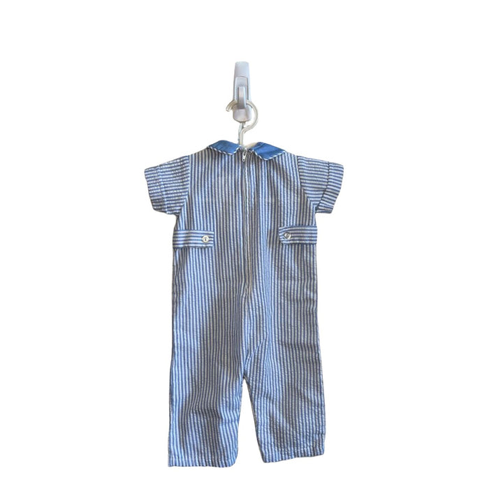 Blue Striped Bear Fishing Romper